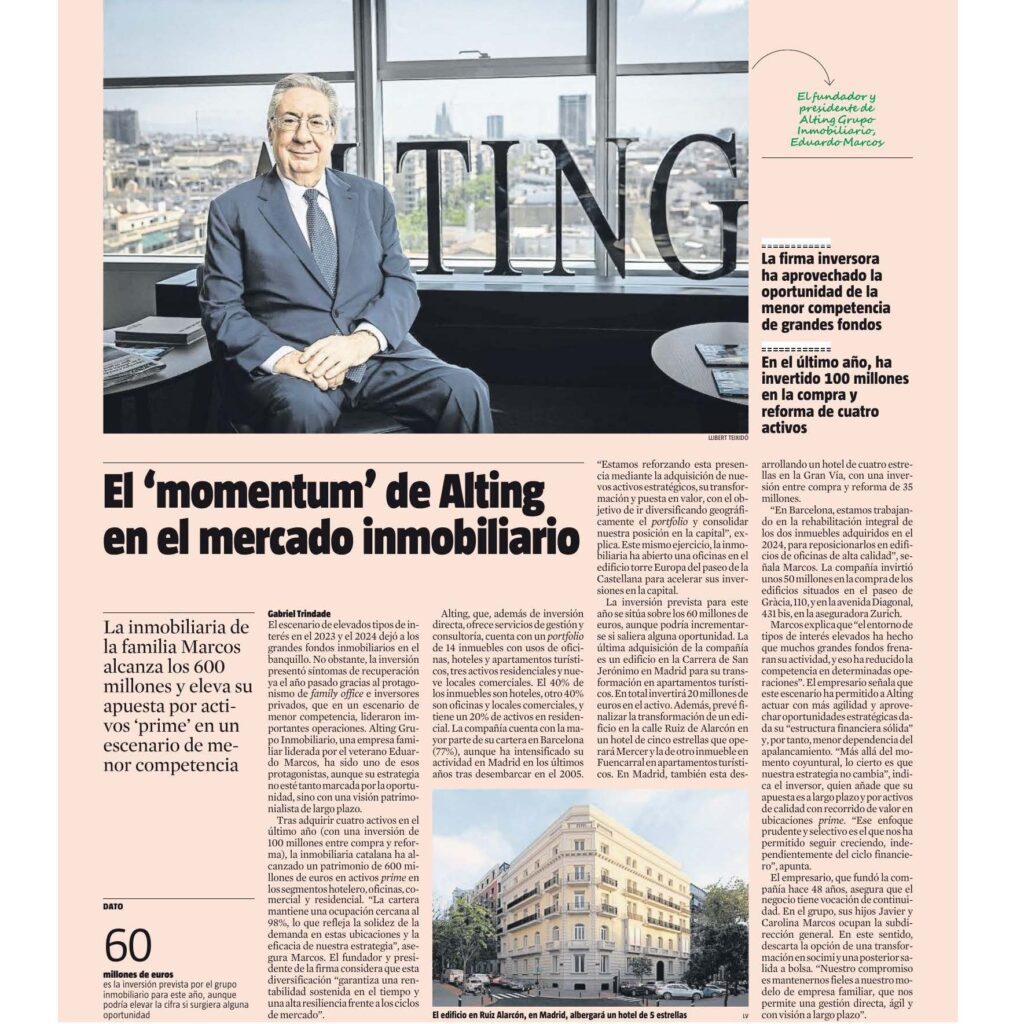 Entrevista Eduardo Marcos en La Vanguardia - Trayectoria y futuro de Alting Grupo Inmobiliario